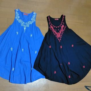 美品★インド綿ジャンスカ★２枚セット(ひざ丈ワンピース)