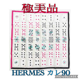 エルメス(Hermes)のmarch様専用　エルメスカレ90❤️トランプ柄スカーフ　ピンク(バンダナ/スカーフ)