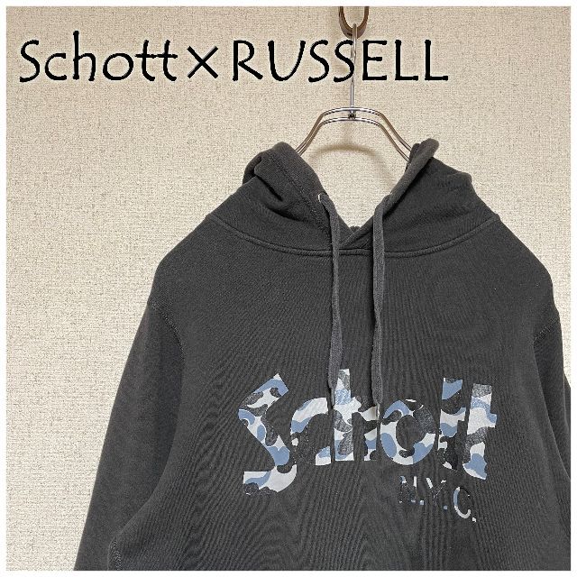 Schott×RUSSELL プルオーバーパーカー 上野商会 迷彩ロゴ