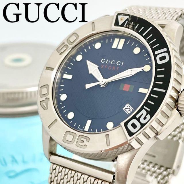 Gucci - 187 GUCCI グッチ時計　メンズ腕時計　ダイバーウォッチ　シェリーライン