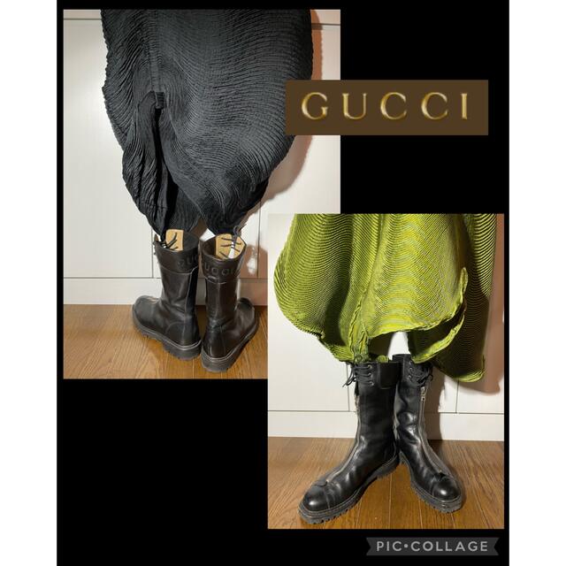 Gucci - GUCCI グッチ ブーツ バックにロゴ ６2/1 ブラック 靴 シューズ