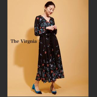 ザヴァージニア(The Virgnia)のThe Virgnia  ボタニカルフラワー柄　ロングフレアワンピース　リボン(ロングワンピース/マキシワンピース)