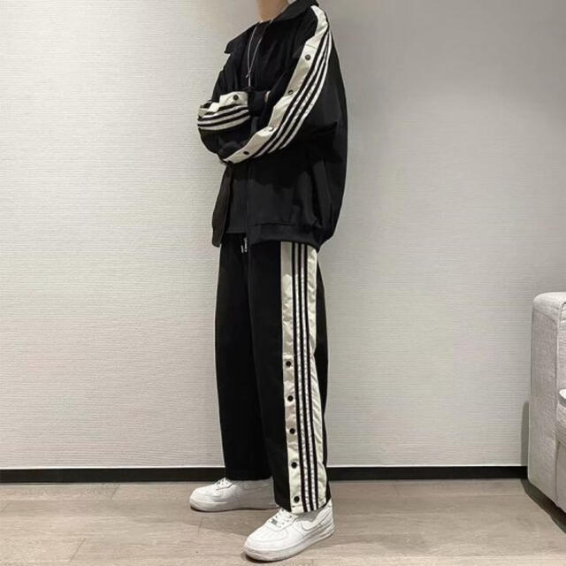 韓国 メンズ スナップボタン ジャージ セットアップ 上下セット 秋冬