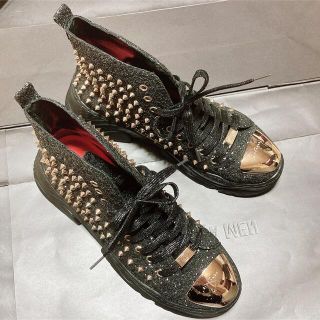 クリスチャンルブタン(Christian Louboutin)のフィリッププレイン　スタッズ&グリッタースニーカー　サイズUK8 27cm程度(スニーカー)