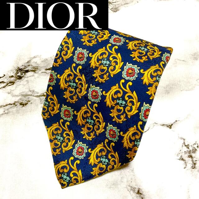 【高級ネクタイ✨️極美品✨】Christian Dior イエローゴールド 総柄