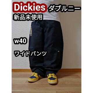 ディッキーズ(Dickies)の新品 Dickies ディッキーズ ダブルニーパンツ ワイドパンツ 黒色 w40(ワークパンツ/カーゴパンツ)