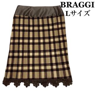 【新品未使用】BRAGGI チェックレーススカート Lサイズ 秋冬 大人 可愛い(ひざ丈スカート)