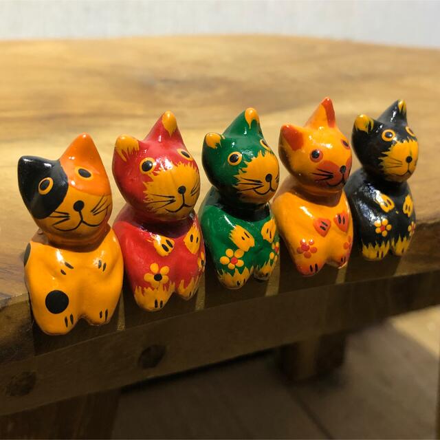 話題の人気 バリ猫5匹組G 猫の木彫り人形 バリ雑貨 バリ島 アジアン雑貨 バリネコ セット