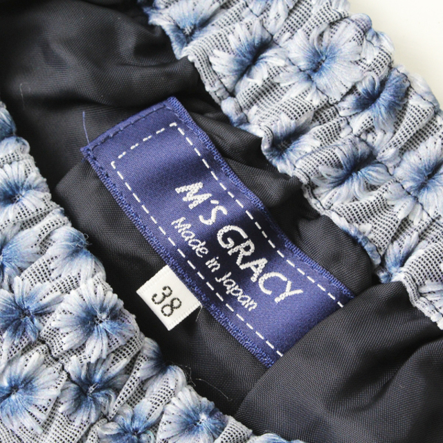 極美品 2021SS M'SGRACY エムズグレイシー フラワー刺繍 チュールフレアスカート 38/ブルー 花柄【2400012986718】