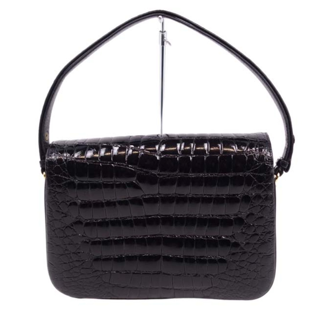 クロコダイル シャイニーレザー ショルダーバッグ ブラック Crocodile - クロコダイル バッグ セミショルダーバッグ