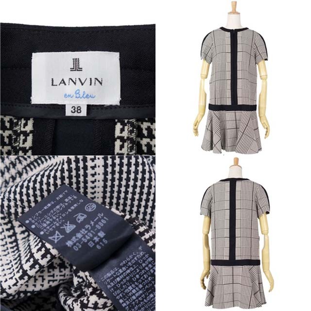 LANVIN en Bleu(ランバンオンブルー)のランバンオンブルー ドレス 千鳥格子 ウール ワンピース 38 ブラック レディースのワンピース(ひざ丈ワンピース)の商品写真