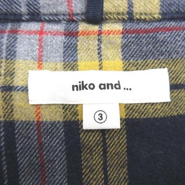 niko and...(ニコアンド)のニコアンド ネルシャツ 長袖 チェック M 紺 ネイビー 黃 イエロー ■MO レディースのトップス(シャツ/ブラウス(長袖/七分))の商品写真