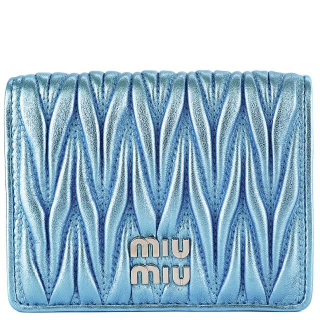 二つ折り財布 MIUMIU ミュウミュウ 5MV204 メタリックブルー