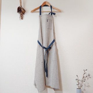 値下げ(ハンドメイド) リネンコットンバリスタ風エプロン(キッチン小物)