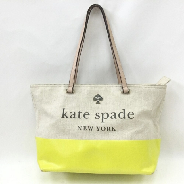 〇〇Kate Spade ケイトスペード トートバッグ キャンバス×レザー ネオンイエロー　 WKRU6947-563