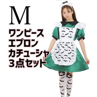 【新品】ハロウィン　M コスプレ　仮装　セット　ワンピース　メイド　ホラー系(衣装一式)