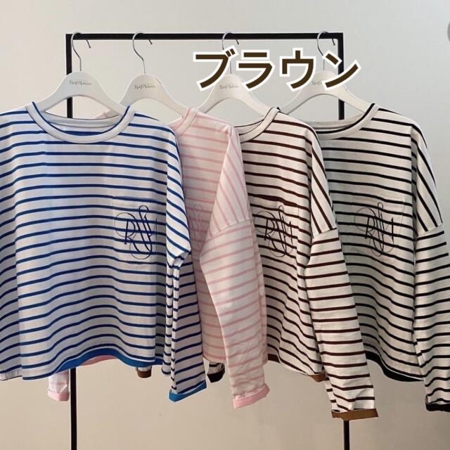 【rosymonster】新品エンブロイダリーロゴボーダーtops