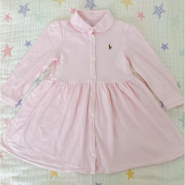 Ralph Lauren(ラルフローレン)の☆美品☆ラルフローレン☆ピンクストライプシャツワンピース☆ キッズ/ベビー/マタニティのキッズ服女の子用(90cm~)(ワンピース)の商品写真