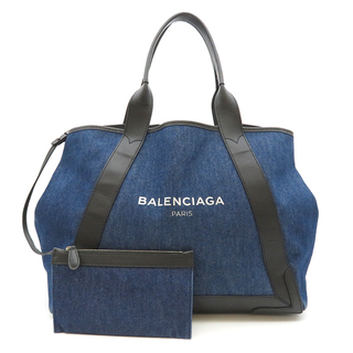 貿易保証  濃紺×白レザー 希少レアカラー ミニポーチ付 S ネイビーカバス バレンシアガ ハンドバッグ