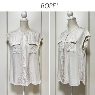 ロペ(ROPE’)の【日本製】ROPE' キュプラ素材 ノーカラーブラウス(シャツ/ブラウス(半袖/袖なし))