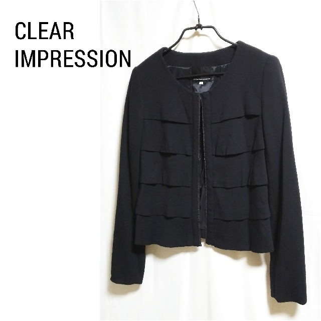 CLEAR IMPRESSION(クリアインプレッション)のクリアインプレッション ノーカラージャケット ウール ジャケット 黒 ブラック レディースのジャケット/アウター(ノーカラージャケット)の商品写真