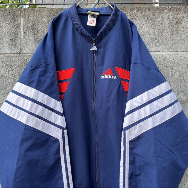 【フランス購入】80s adidas  ナイロンジャケット　ネイビー　太アーム