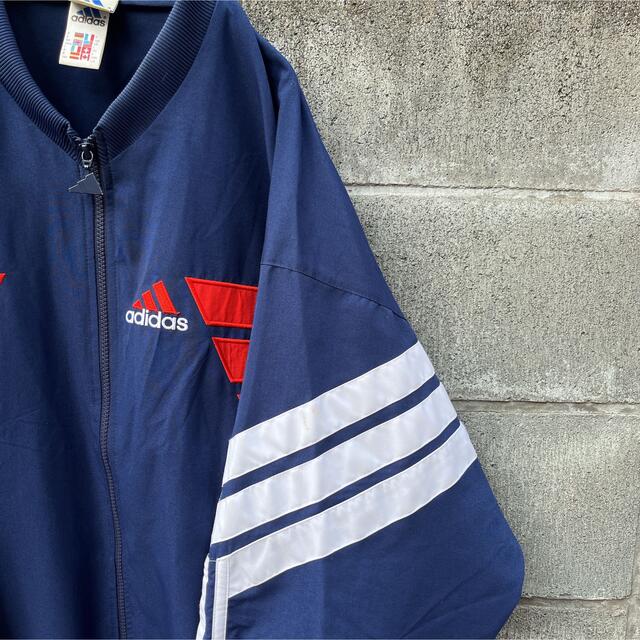 【フランス購入】80s adidas  ナイロンジャケット　ネイビー　太アーム