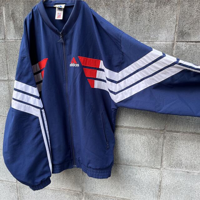 【フランス購入】80s adidas  ナイロンジャケット　ネイビー　太アーム