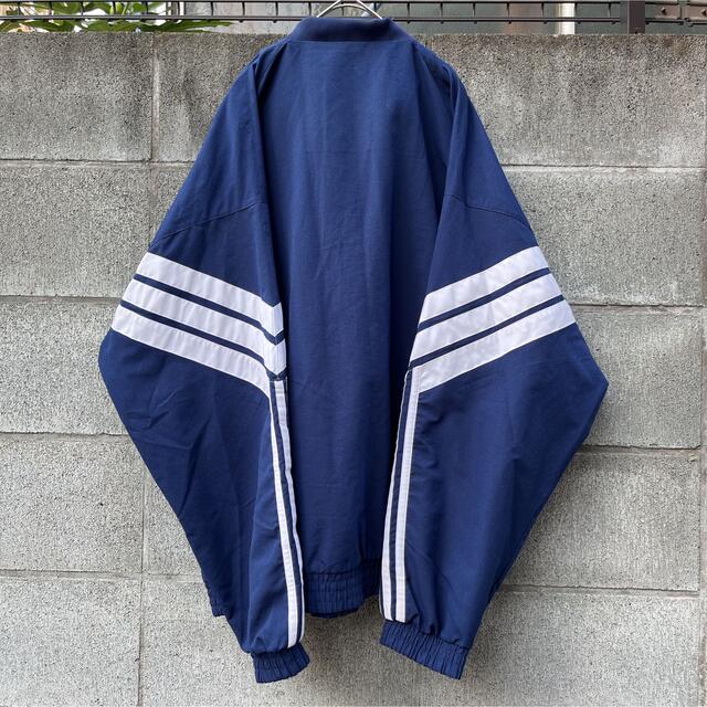 【フランス購入】80s adidas  ナイロンジャケット　ネイビー　太アーム