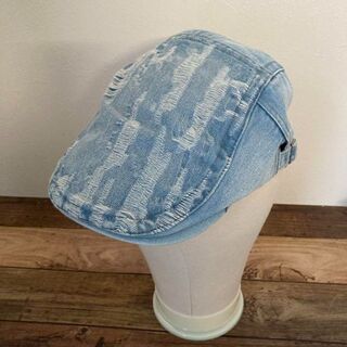 メンズ ライトブルー 綿素材　ダメージ加工ハンチング　コットン　シンプル　帽子(ハンチング/ベレー帽)