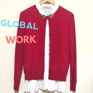 グローバルワーク(GLOBAL WORK)のGLOBAL WORK 長袖シャツ ビジュー襟 Mサイズ ホワイト 未使用(シャツ/ブラウス(長袖/七分))
