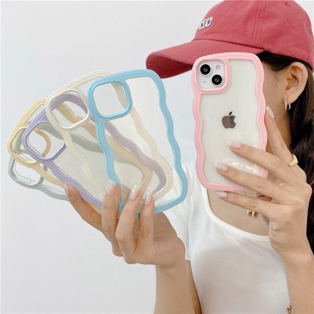 イエーロ　波型ケース　可愛い　シンプル　ブルー　ピンク　iPhoneXRケース スマホ/家電/カメラのスマホアクセサリー(iPhoneケース)の商品写真