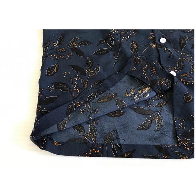 ネイビー 紺 柄シャツ ヴィンテージ 韓国 服 レディース メンズファッション レディースのトップス(シャツ/ブラウス(半袖/袖なし))の商品写真
