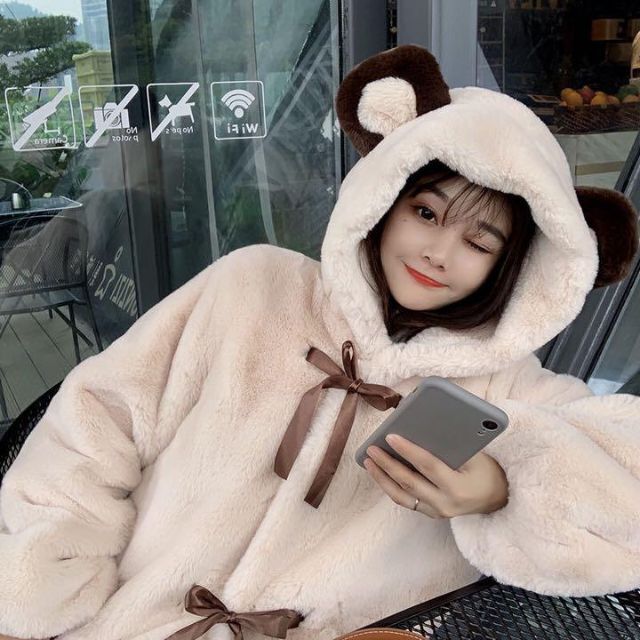 韓国♡くま耳が可愛い♡ ふわふわ もこもこ アウター ジャケット 韓国♡くま耳が可愛い♡ ふわふわ もこもこ アウター ジャケット