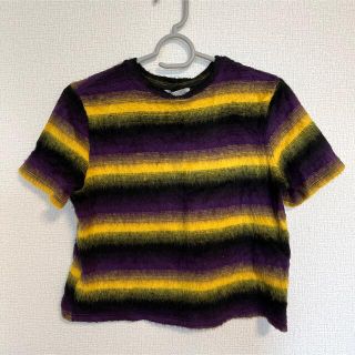 ザラ(ZARA)のZARA 半袖　ニット　Tシャツ　シャギー　ショート丈　クロップド　柄　ボーダー(Tシャツ(半袖/袖なし))