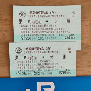 新幹線回数券自由席「米原〜東京」✕2枚