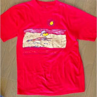 スヌーピー(SNOOPY)のピーナッツ スヌーピー ウッドストック Tシャツ  ヴィンテージ　レトロ　赤(Tシャツ/カットソー(半袖/袖なし))