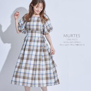 トッコ(tocco)のtocco トッコ　サイドレースアップ　ボリュームスリーブチェック柄ワンピース(ロングワンピース/マキシワンピース)