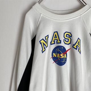 NASA スウェット トレーナー ビッグロゴ 古着 ホワイト 宇宙 90s(スウェット)