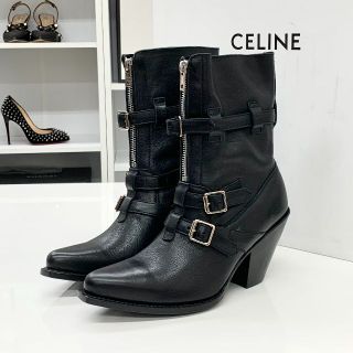 セリーヌ(celine)の4827 未使用 セリーヌ レザー センタージップ ベルト ショートブーツ(ブーツ)