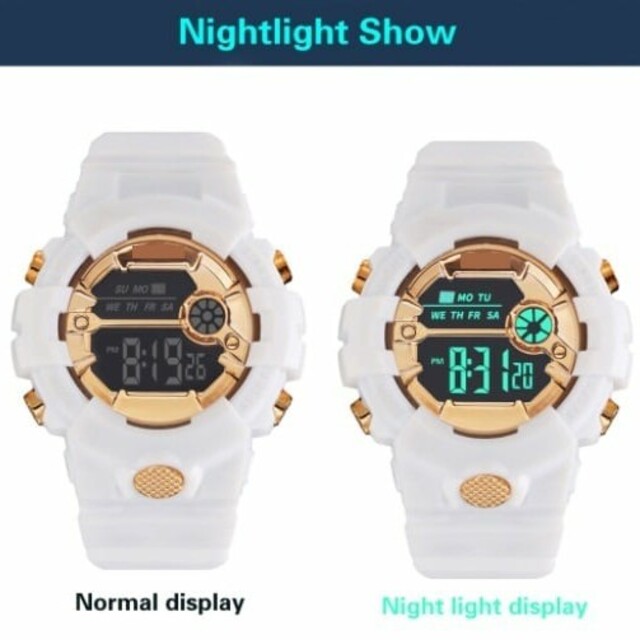 新品 メンズ レディースボーイズ ガールズ 腕時計デジタル多機能LED 白