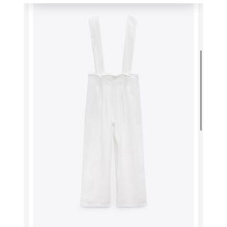 ザラ(ZARA)のザラ　ストラップ付きワイドレッグジャンプスーツ　サロペット　ホワイト　L(サロペット/オーバーオール)