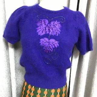 【70‘s〜80’s】レトロ古着 ビーズ刺繍 パフスリーブセーター(ニット/セーター)