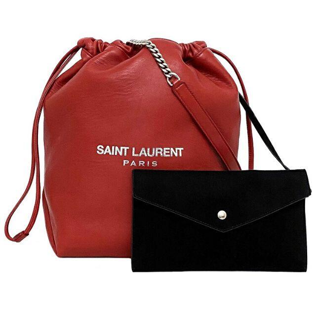 Saint Laurent - サンローラン 巾着 ショルダーバッグ レッド テディ