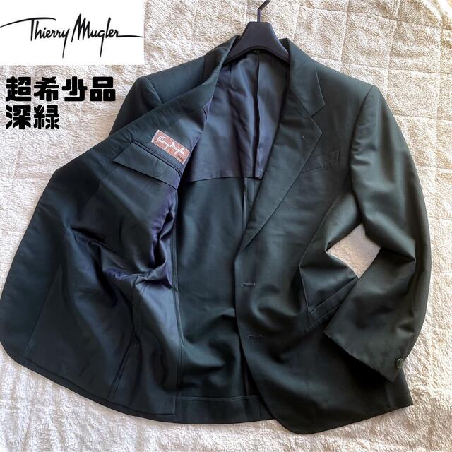 Thierry Mugler(ティエリーミュグレー)の【激レア　80s 美品】ティエリーミュグレー　ジャケット　グリーン　モヘア　48 メンズのジャケット/アウター(テーラードジャケット)の商品写真