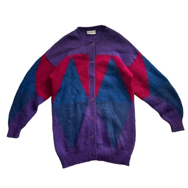 【1970s】ビンテージ　モヘア　デザインニットカーディガン　古着　セーター