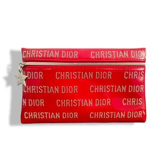 クリスチャンディオール(Christian Dior)の美品 Dior ディオール ポーチ ポーチ 小物入れ レッド  スタッズ コスメ(ポーチ)