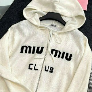 ミュウミュウ MIU MIU ニット パーカー フーディー ショート丈 総柄-