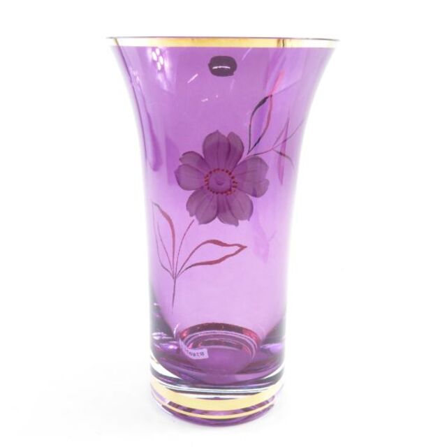 ボヘミアクリスタル 花瓶 1点 フラワーベース 紫 パープル SM982S
