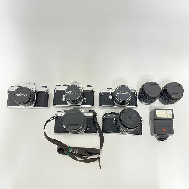 撮影PENTAX 一眼レフ フィルムカメラ 5台 レンズ2台 フラッシュ付属